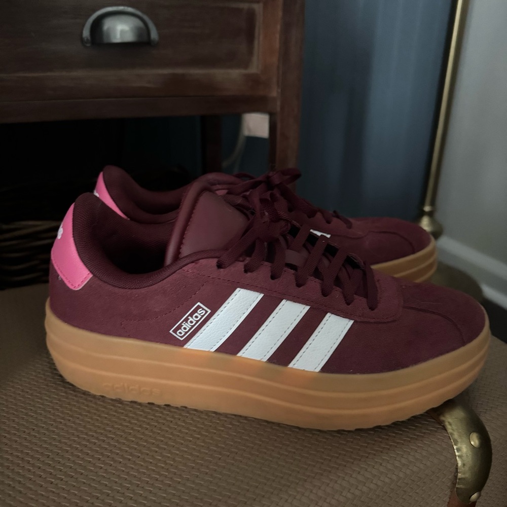 Adidas Maroon and Pink Platform Sneakers